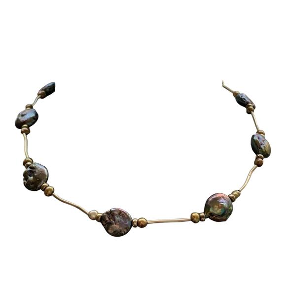 Gold Filled Peacock Coin Pearls Necklace and Earring Statement Set - Picture 2 of 10